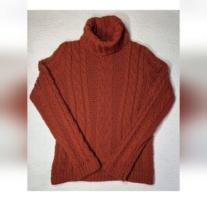 Cozy Cable Knit Turtleneck Sweater - Rust